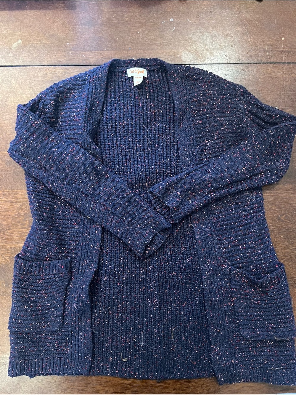 Cat & Jack girls Navy Speckled Open Cardigan with Patch Pockets size small